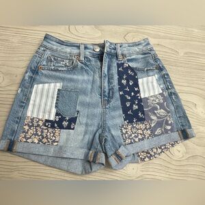 American Eagle Outfitters Blue Patchwork Denim Shorts